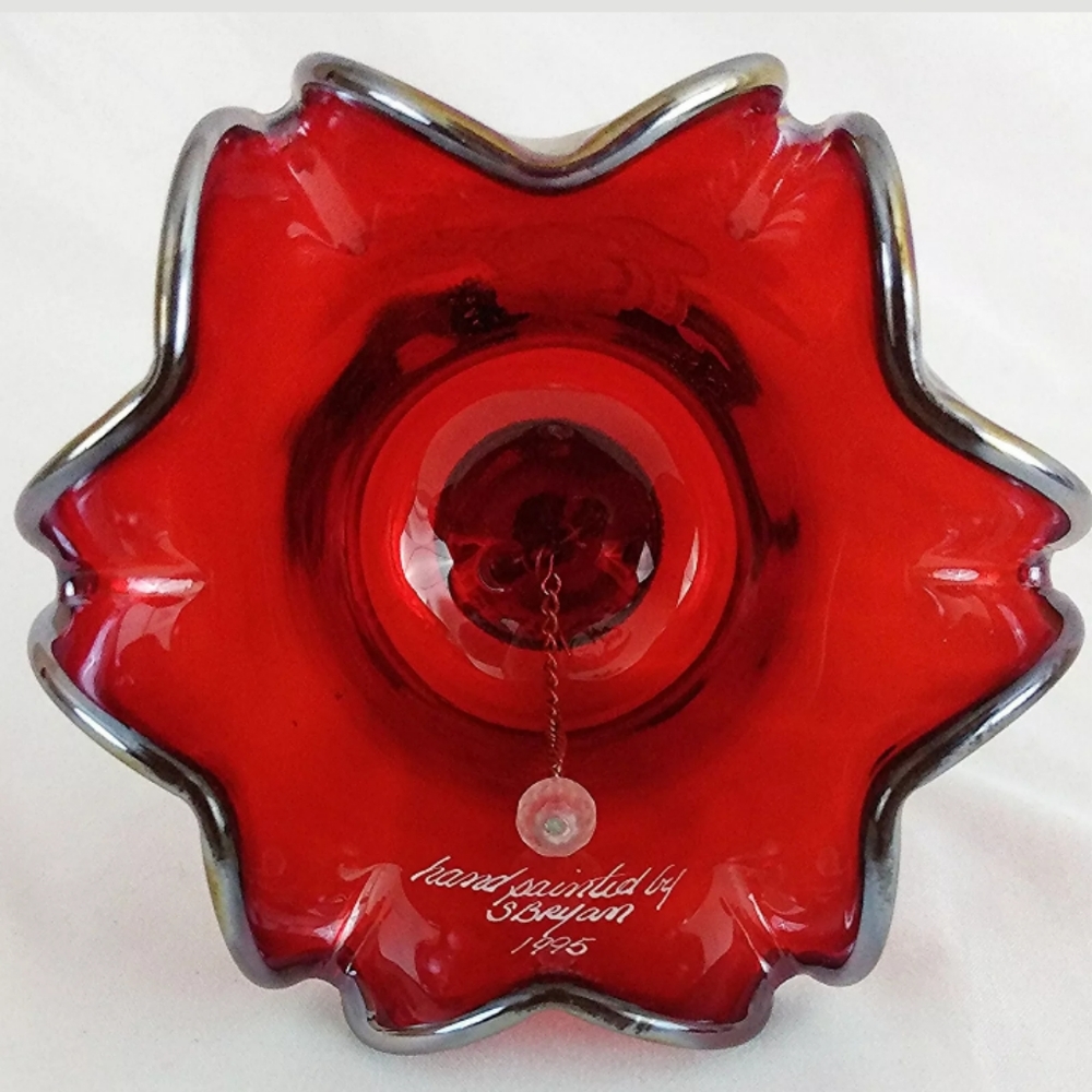 Fenton Red Carnival Glass Bell Hand Painted - Picture 8 of 8